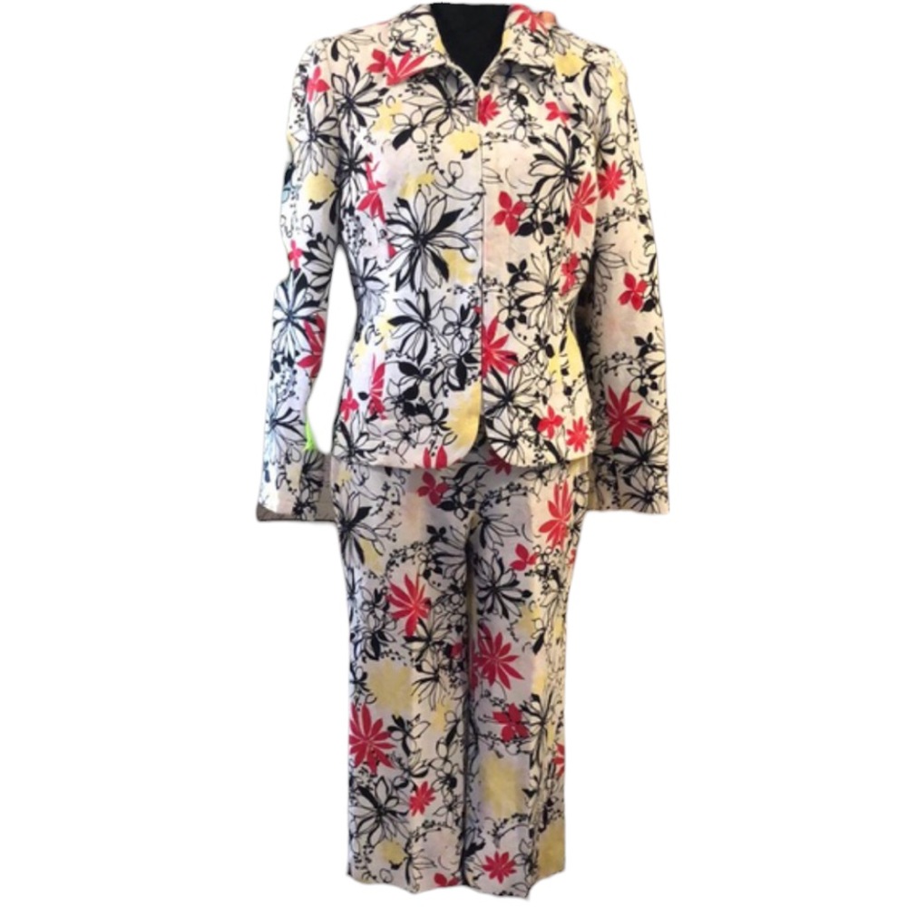 OSCAR BY OSCAR DE LA RENTA FLORAL PANTSUIT MULTICOLORED SIZE 6